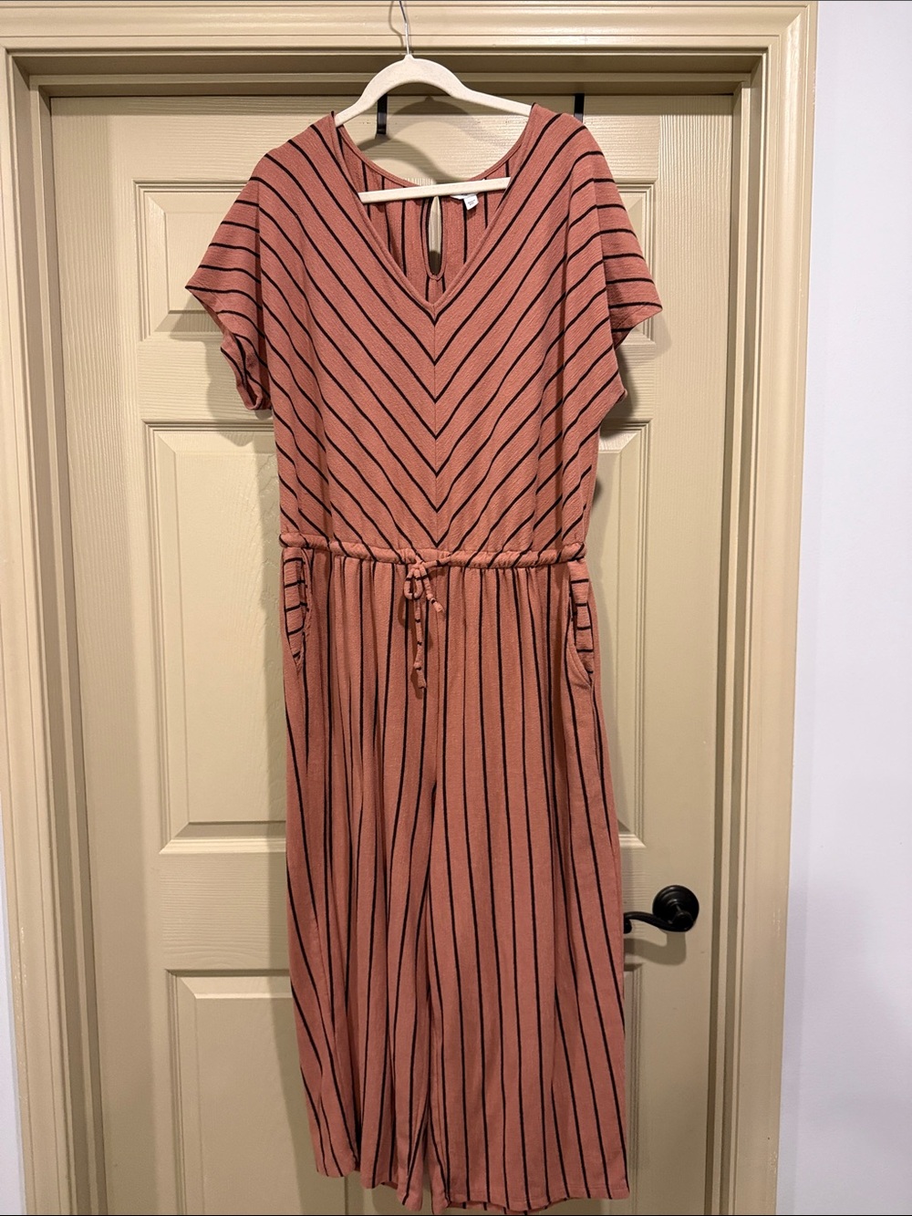 Sonoma Rust Striped V-Neck Jumpsuit